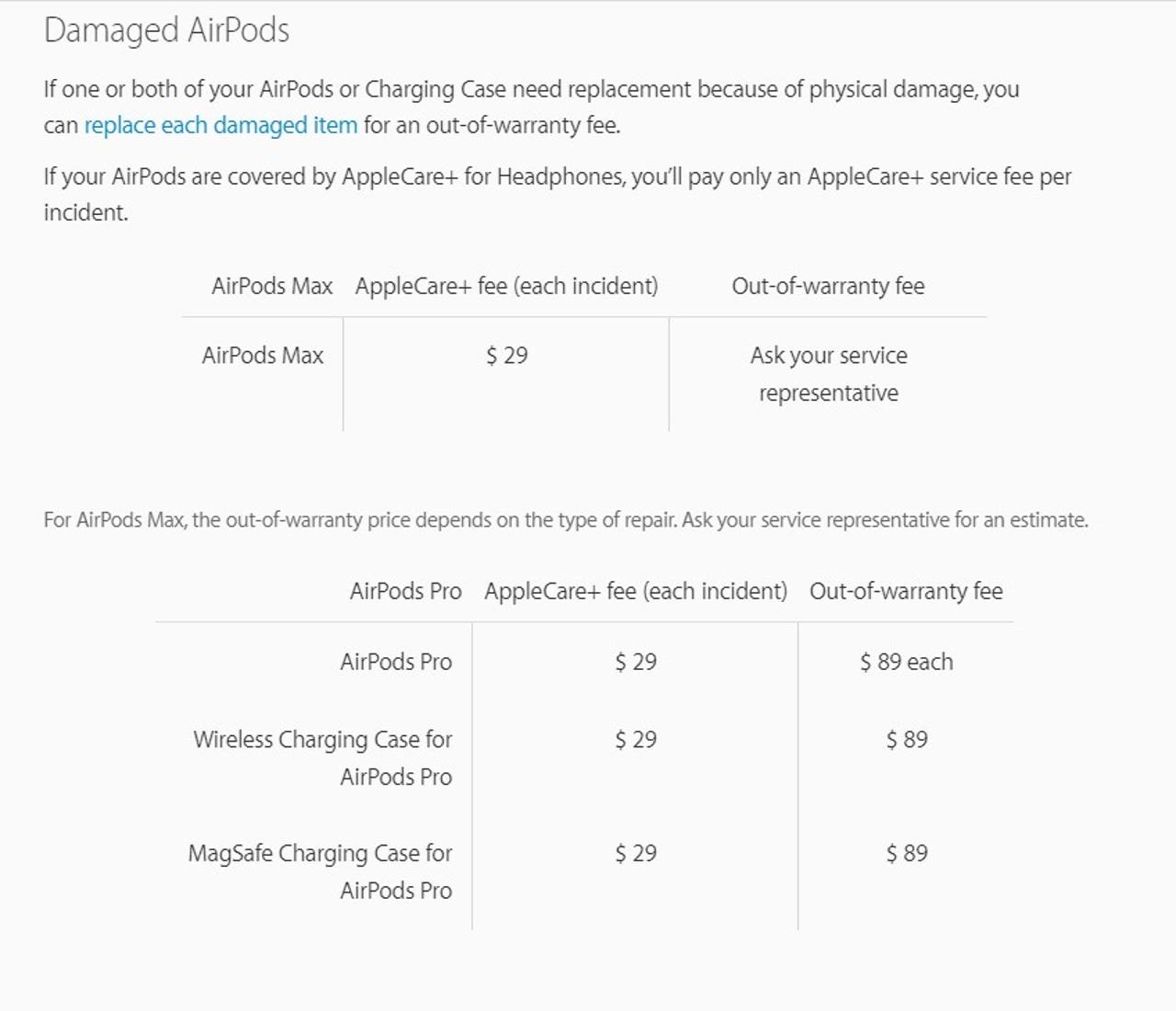 how much is applecare for airpods pro 1713360696